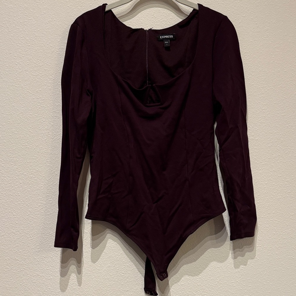 Express Women's Deep Burgundy Long Sleeve Bodysuit